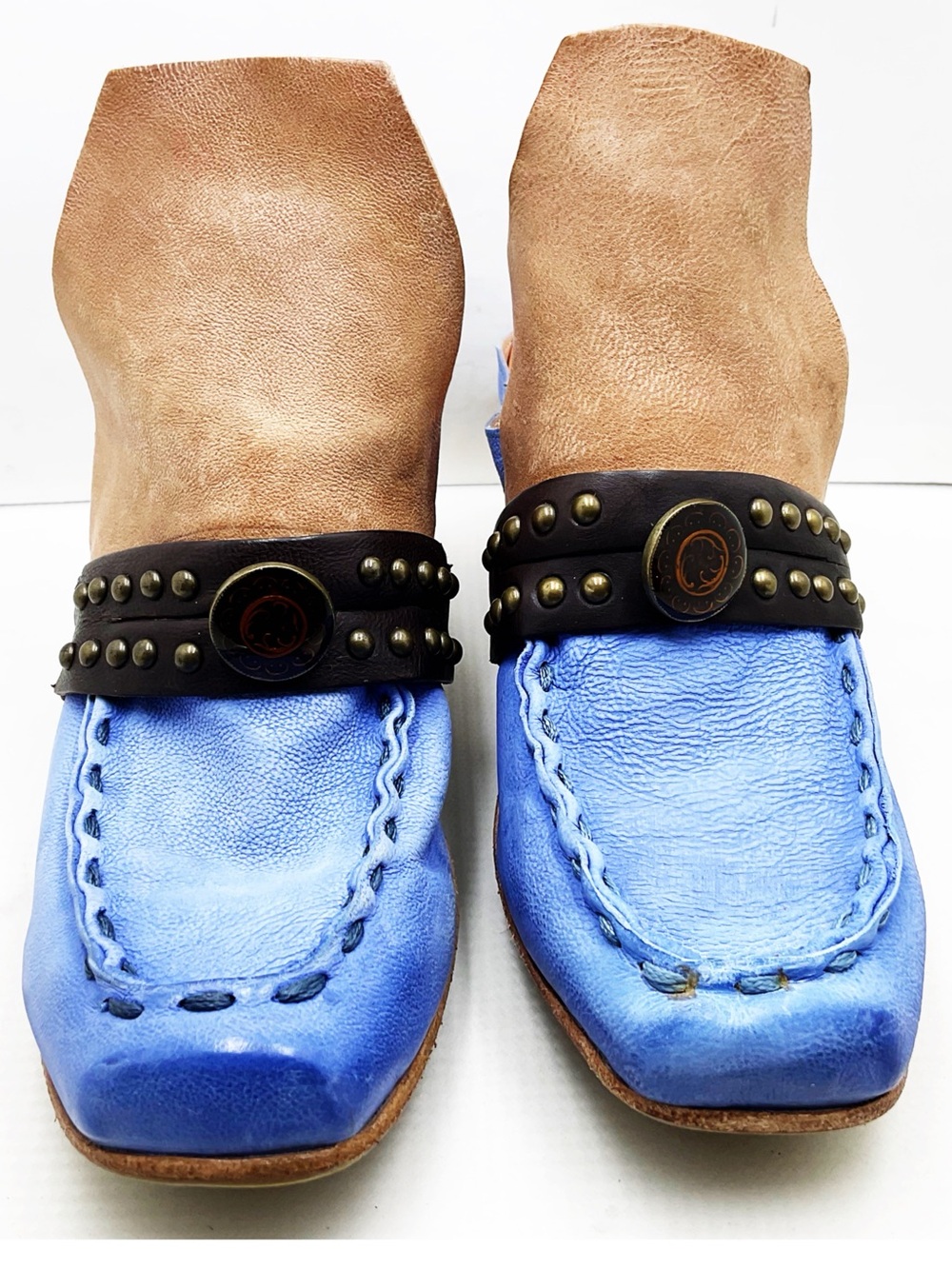 {AS 98} Rare Distressed Leather Embellished Mules
